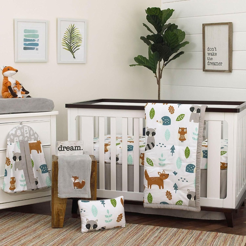 Dreamer Little Woodland Friends 5 Pc. Crib Bedding Set- Grey/Tan/Aqua by NoJo